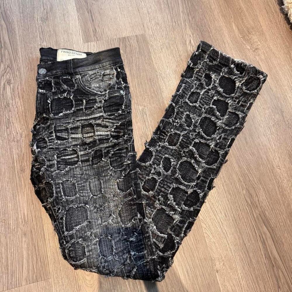 FWRD Denim Black and Grey Distressed Straight Leg Jeans